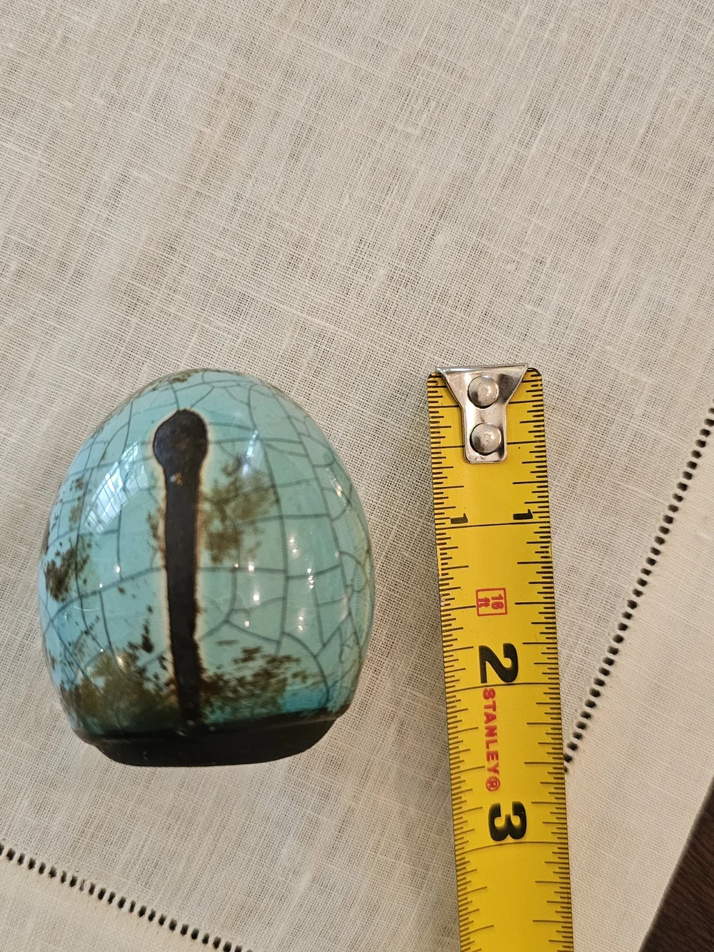 Vintage Houston Studio Art Pottery Turquoise Raku Crackle Glaze Ceramic Egg